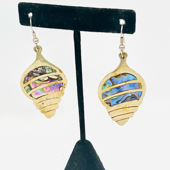 Vintage silver ALPACA MEXICO abalone shell earrings dangles - Picture 1 of 10